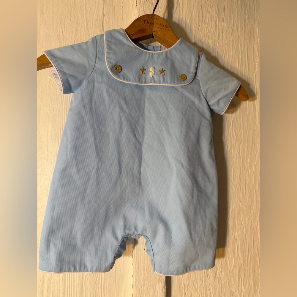 Zuccini Kids Easter Bunny Rabbit and Carrots Embroidered Romper: Size 3 Months